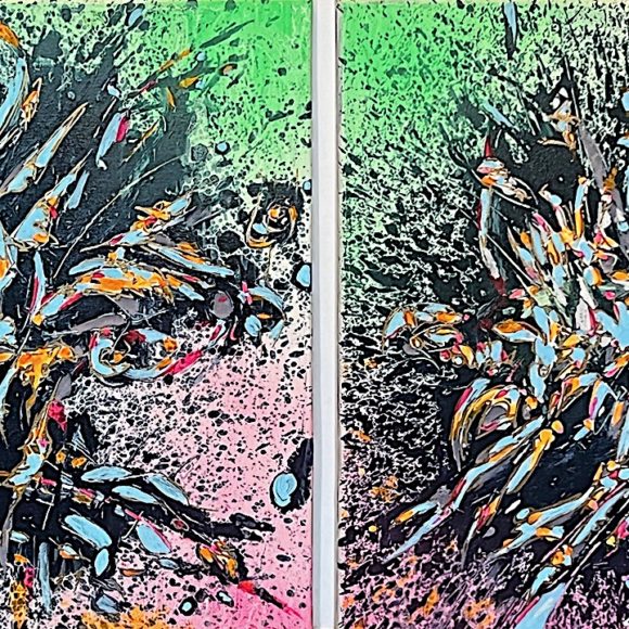 Starry Cockfight (diptych)