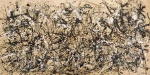 Autumn Rhythm (Number 30) by Jackson Pollock, an abstract painting created with energetic dripping and splattered paint. 