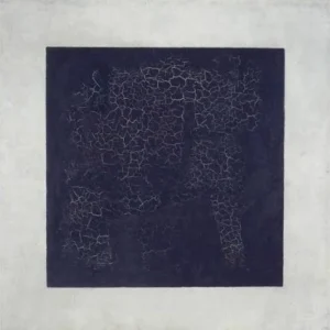 Black Square by Kazimir Malevich, an abstract painting featuring a simple black square on a white background. 