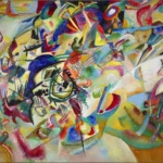 Composition VII by Wassily Kandinsky, an abstract painting featuring vibrant colors and dynamic geometric forms.